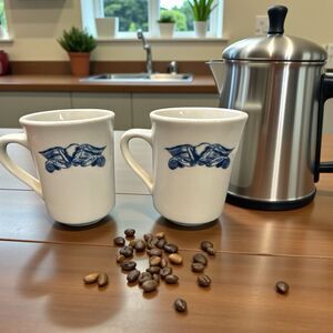 Pair of Vintage Syracuse China Restaurant Ware Blue Eagle Coffee Mug 4"